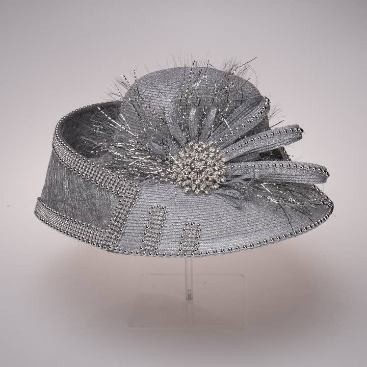 KaKyCo - Vente Chapeau de paille – femme - Chapeau métallique de luxe avec détails en sinamay et strass AJ760M1