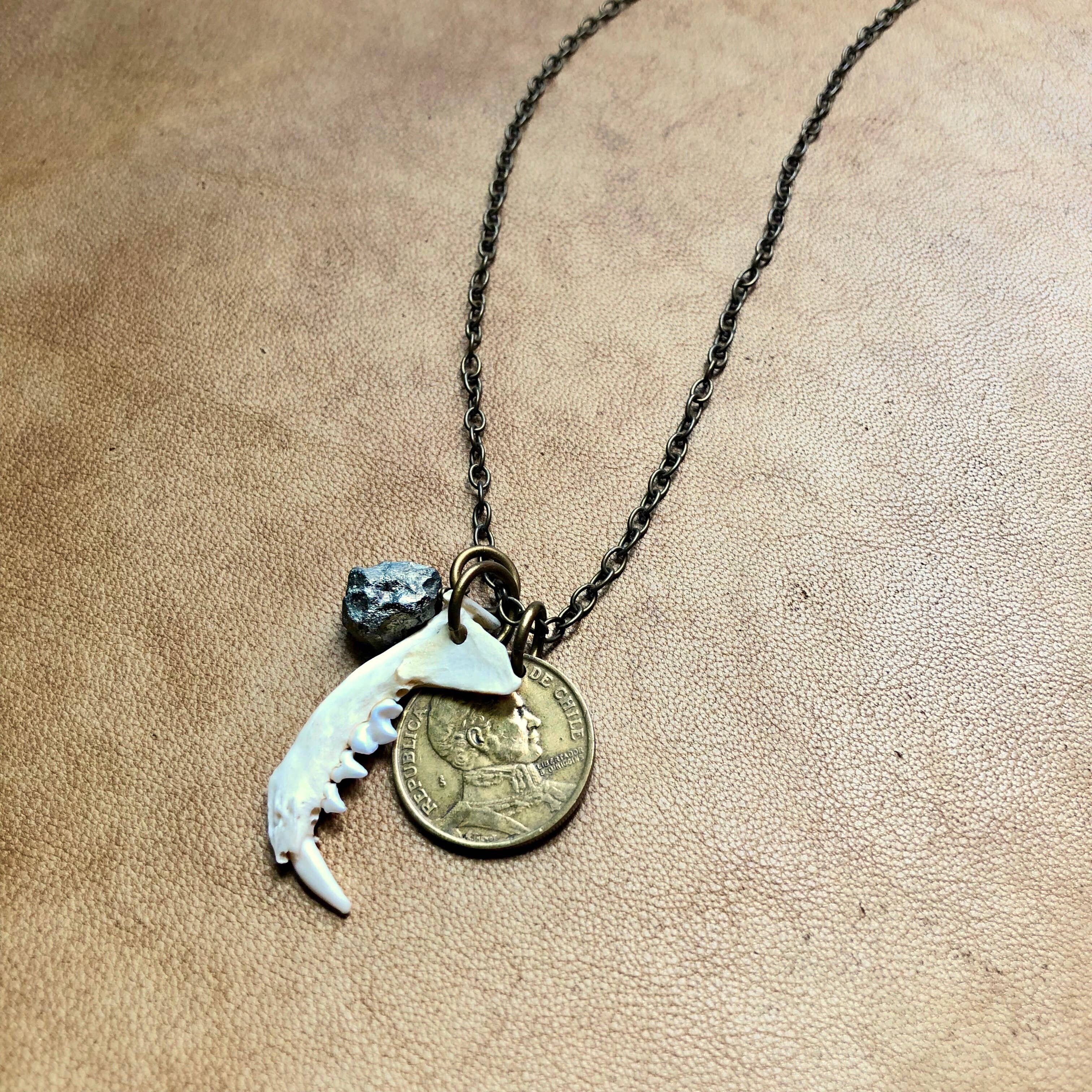 ASTALI - Wholesale Pendant/Charm Necklace - Jawbone & Fool's Gold Necklace, Real Weasel Bone & Pyrite5