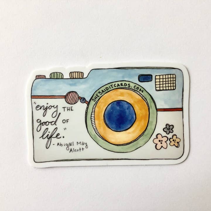 Abigail May Alcott Camera Sticker for wholesale by She Said It.