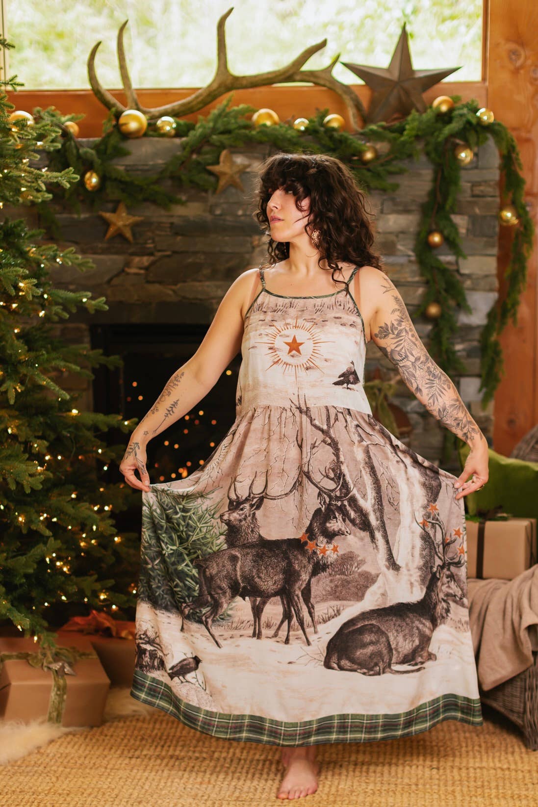 Market of Stars (USA) - Wholesale Dress - Women's - Winter Wish Bohéme Long Maxi Slip Dress w/ Christmas Deer11