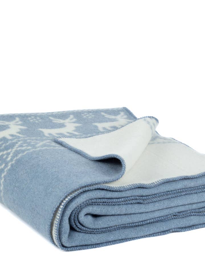 Dubbel filt i merinoull med renmotiv – blå/vit för wholesale av MoST