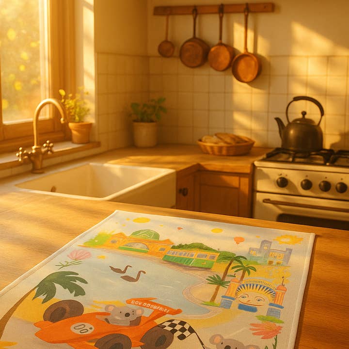 Suki McMaster - Wholesale Tea towel - Kitchen Tea Towel - Melbourne Grand Prix by Suki McMaster (NEW)1