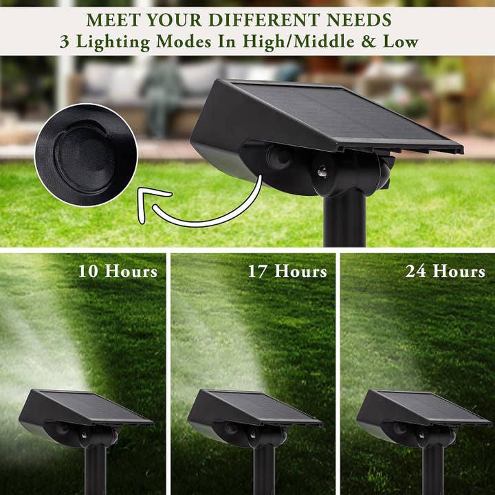 Moss & Stone - Wholesale Outdoor/Lawn Light - Solar Landscape Spotlights, 2 Pcs Solar Spotlights Outdoor Waterproof IPX7, 3 Modes Led Outdoor Garden Lights Auto On/Off for Yard, Porch, Driveway Walkway Wall4