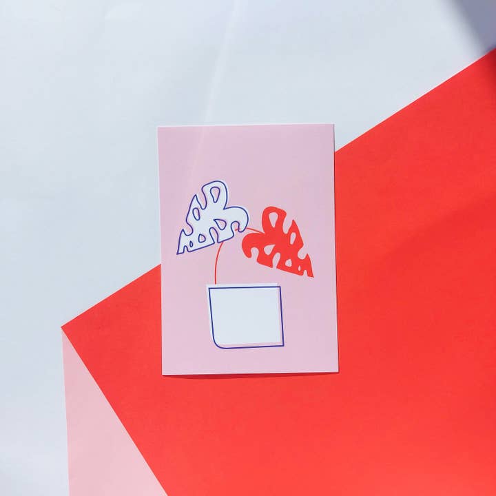 Monstera plant pot illustration card for wholesale by Lemon.lemoff