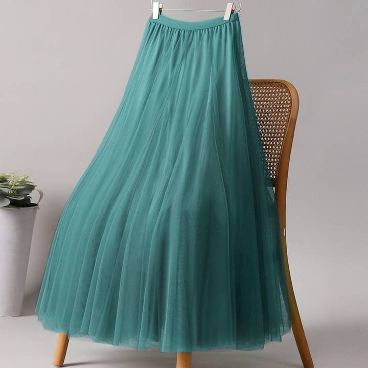 ACCITY - Wholesale Skirt - Women's - SOLID COLOR ELASTIC-WAIST MESH TULLE A-LINE SKIRT_CWBLS037219