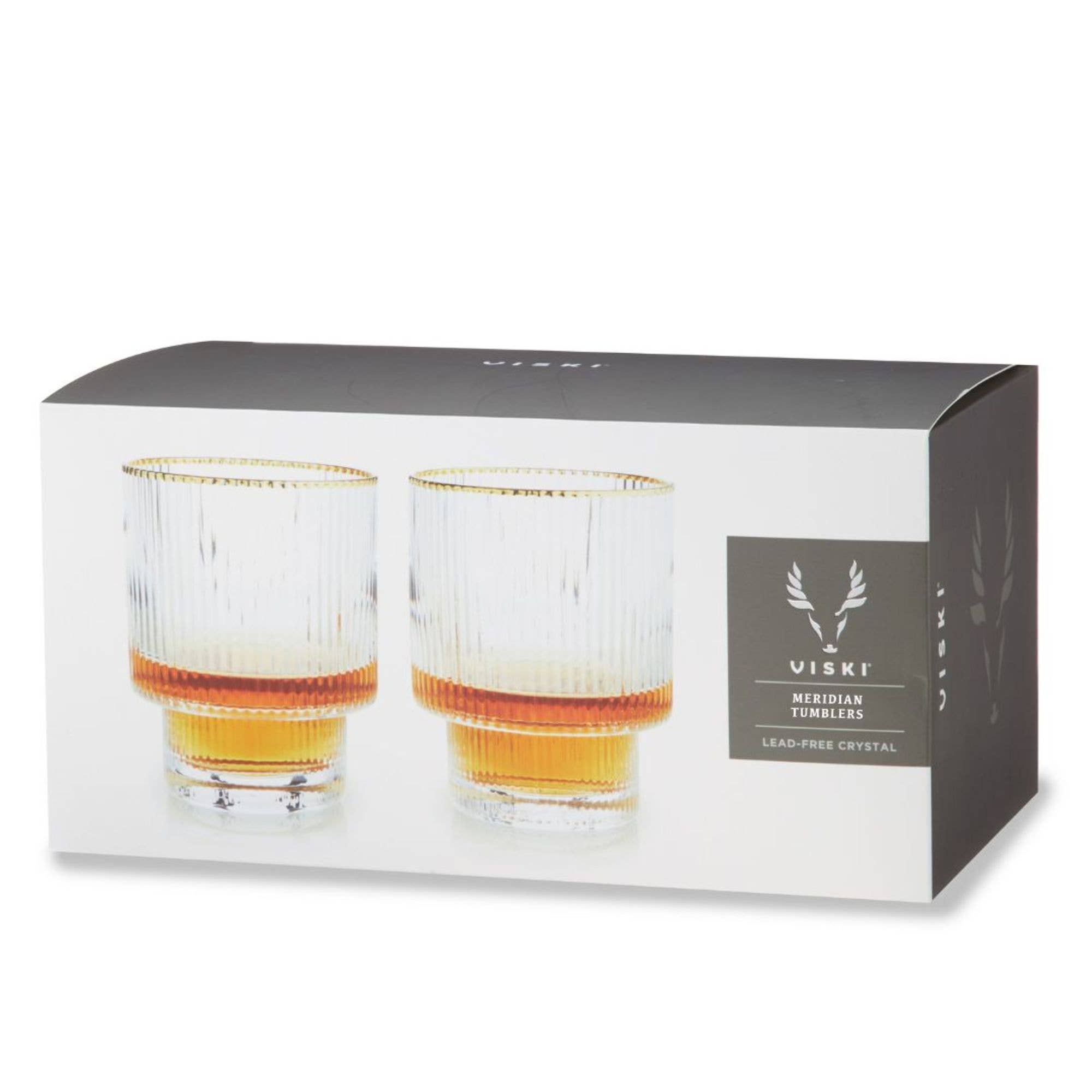Viski - Wholesale Cocktail/Liquor Glass - Deco Meridian Gold Rimmed Whiskey Crystal Tumblers1