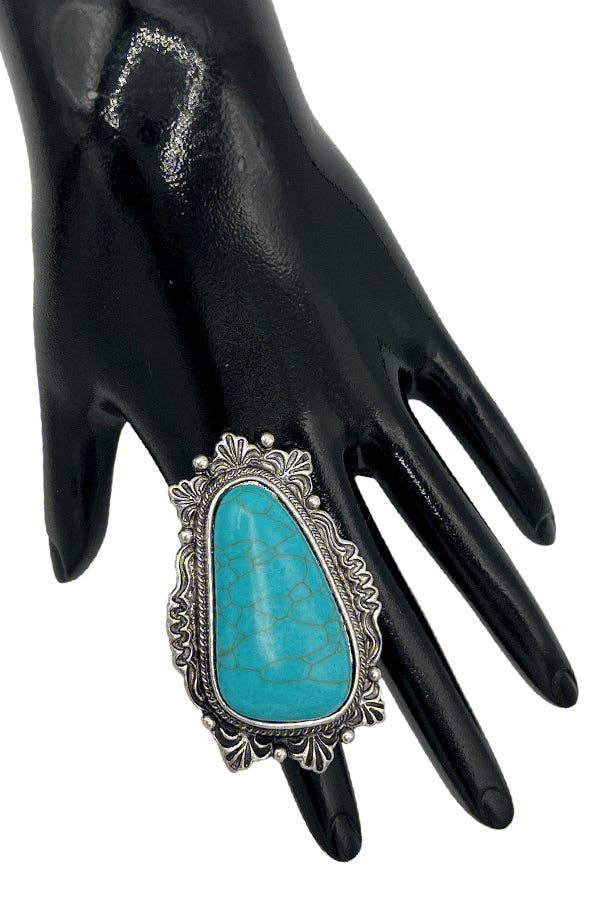 Burnished Silver Turquoise Angular Framed Gemstone Cuff Ring for wholesale on Faire1