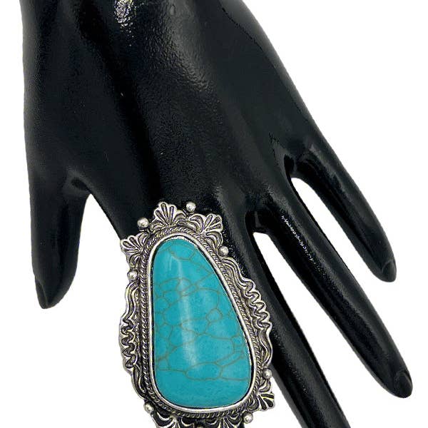 Burnished Silver Turquoise Angular Framed Gemstone Cuff Ring for wholesale on Faire1