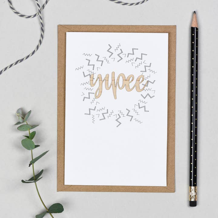 Yipee trä ord kort för wholesale av Altered Chic