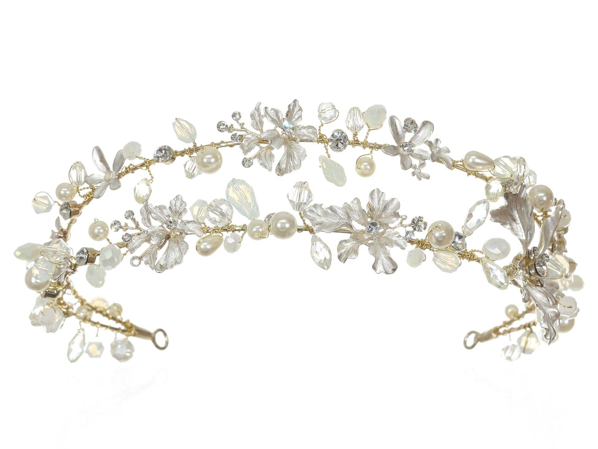 GOLD Handmade Crystal Pearl Rhinestone Floral Bridal Wedding Tiara Headband CR263 for wholesale on Faire