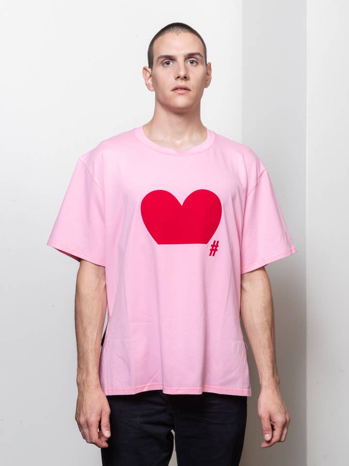 Seasonal_Red Heart_T-shirt_Pink for wholesale by #DAMUR