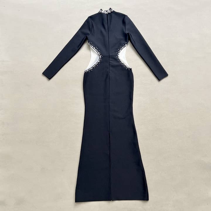 DR325 Elegant Rhinestone Black Bandage Maxi Gown for wholesale on Faire