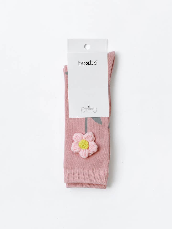 BOXBO – Engroshandel Strømper - Børn – BOXBO blomster høje sokker - pink1