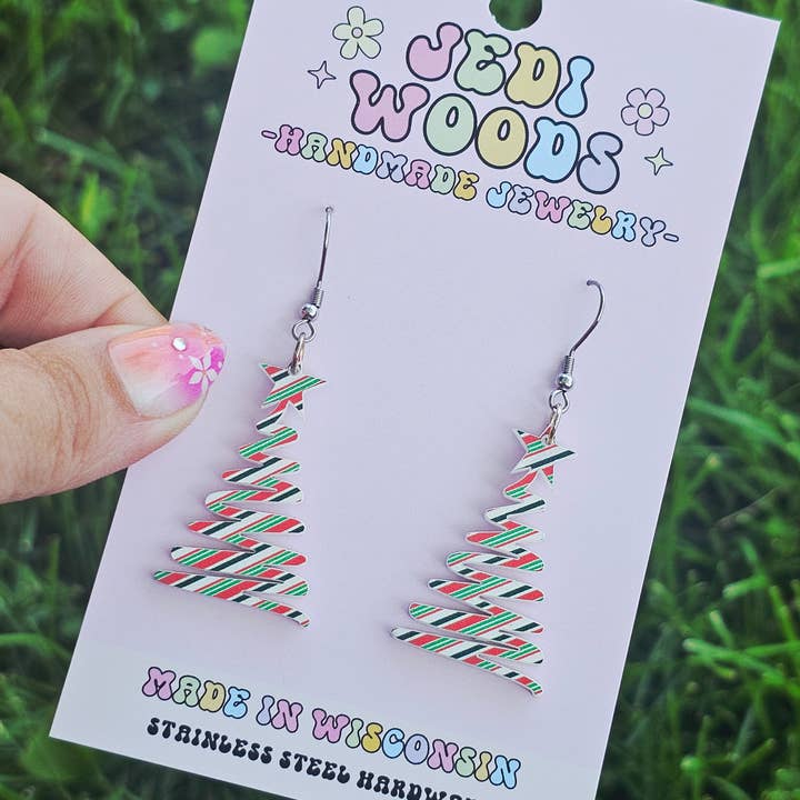 Jedi Woods LLC – Brincos de argola por atacado – Brincos de Árvore de Natal Ondulada Multicolorida2