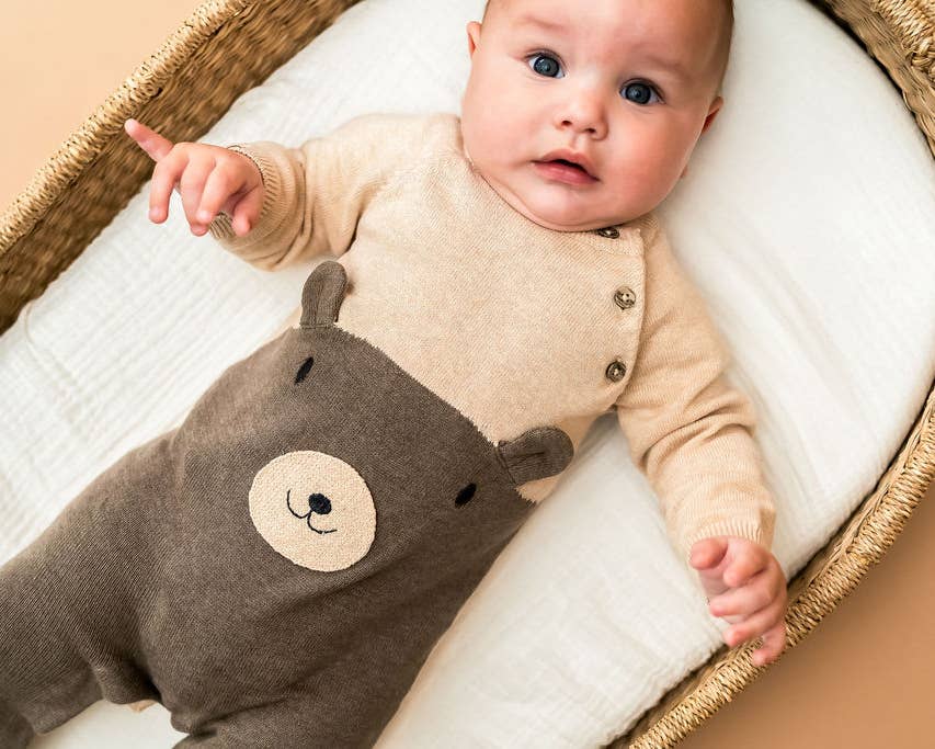 Viverano Organics - Wholesale Jumpsuit - Baby - Cuddly Bear Embroidered Sweater Knit Baby Jumpsuit1