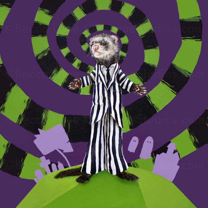 Beetlejuice Ferret (Halloween) Print for wholesale by One Lane Studios