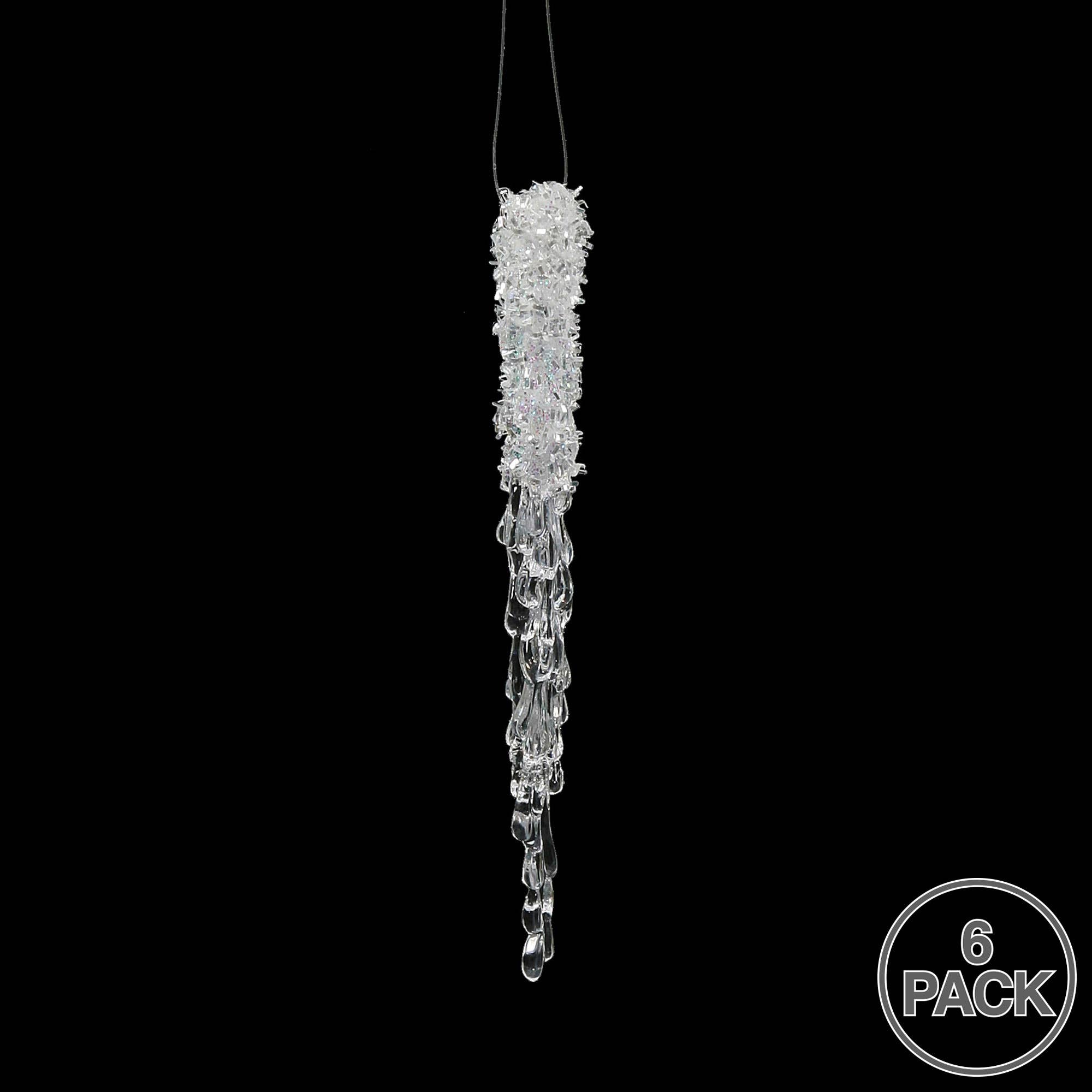 Vickerman 8" Clear Icicle Christmas Ornament, 6 per Bag for wholesale on Faire2