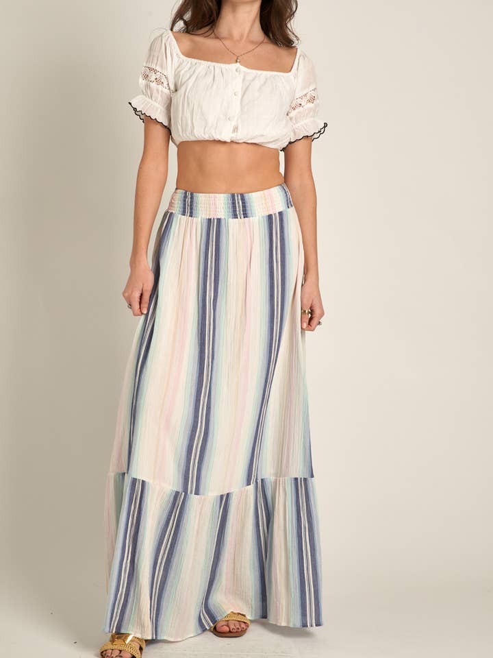 Multi Striped Tiered Maxi Skirt for wholesale on Faire