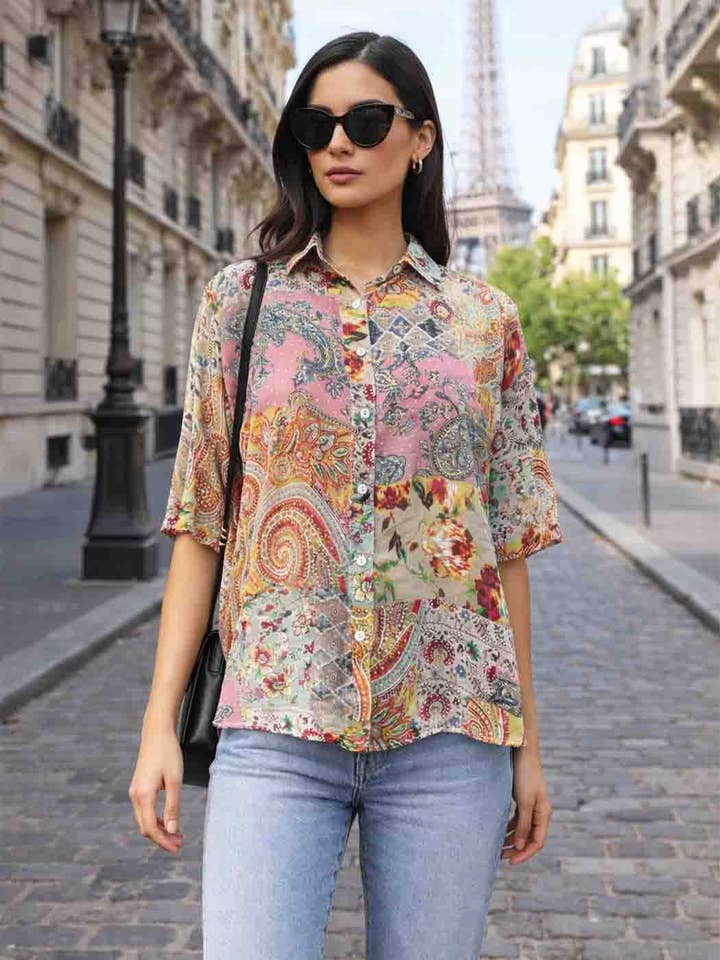 Tianello CUPRO™ Women's print "Very Paisley" S.S. Camp Shirt - Unisex (Copy) for wholesale by Tianello