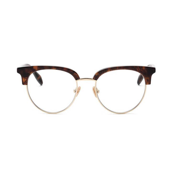 Regent Blue Light Protective Half-Rim Glasses in Tortoise/Gold for wholesale by MILSON PARK EYEWEAR