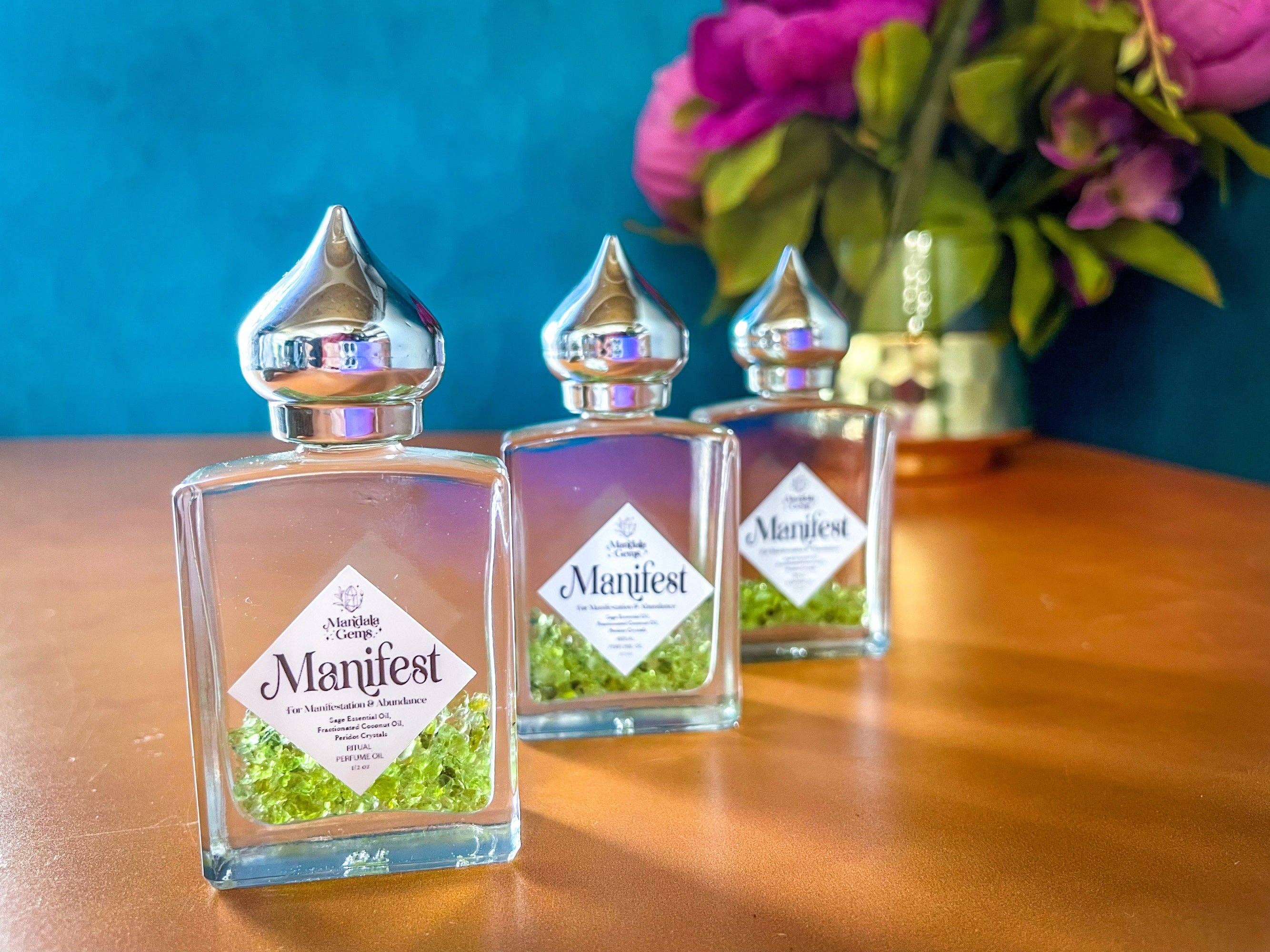 Mandala Gems – Engroshandel Duftolie – MANIFEST parfumeolie til MANIFESTATION med peridot + salvie æterisk olie8