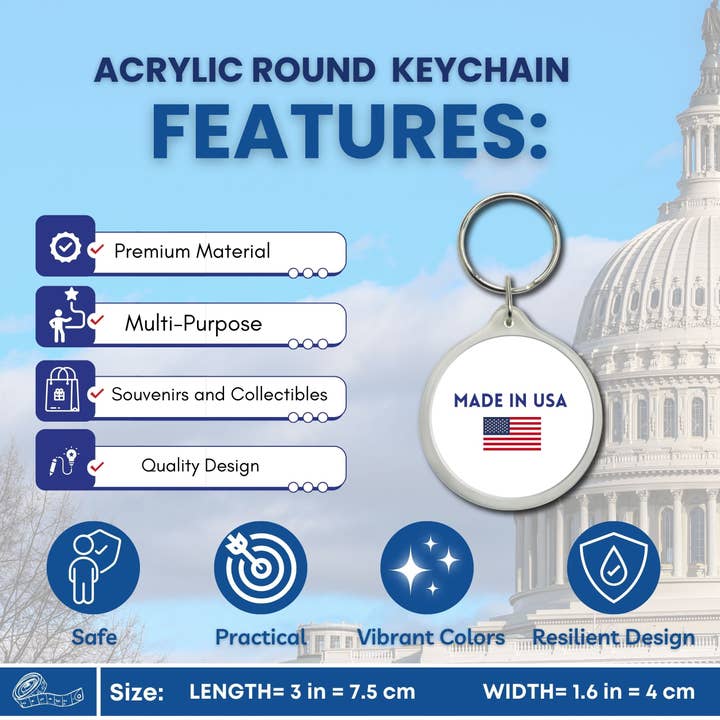 Worldwide Souvenirs – wholesale Nyckelring - Unisex – Rund akrylnyckelring - Delstatsflagga Washington - USA
