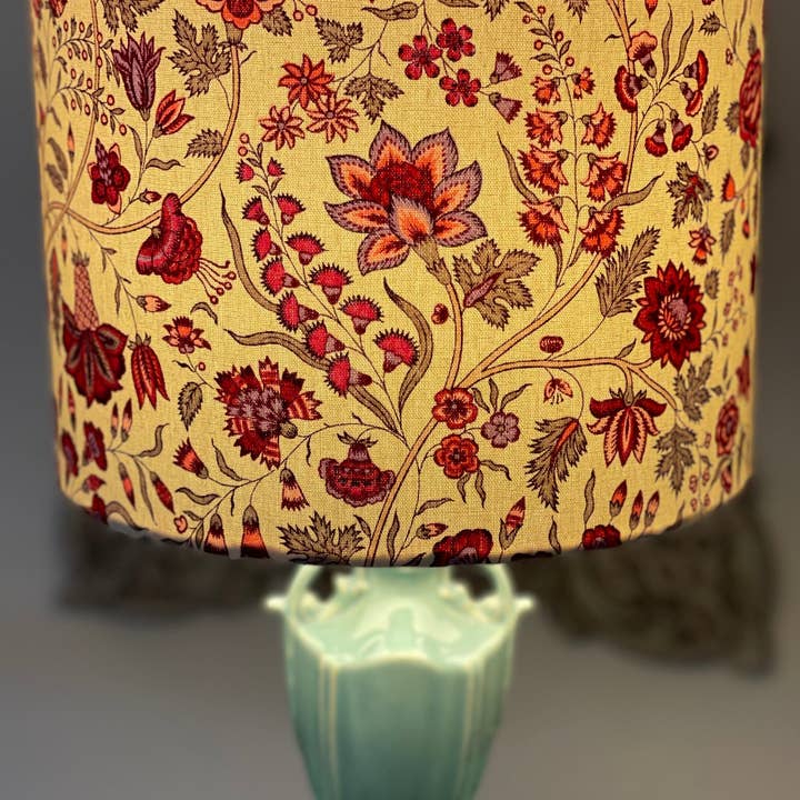 Olive and Limpet - Wholesale Lamp Shade - 10 inch Drum Lampshade. French Jacquard. "Les Indiennes" Shades of Rose on Ecru.