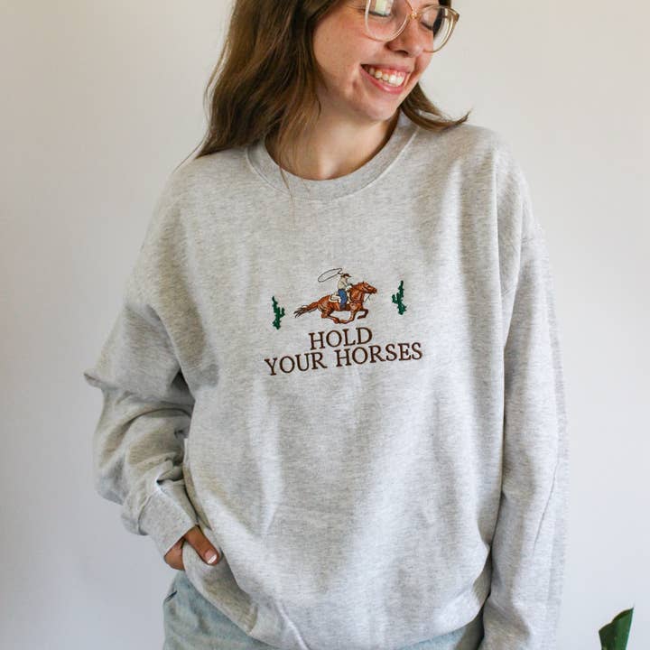 SewGenesis - Wholesale Sweatshirt - Women's - Hold Your Horses Embroidered Crewneck2