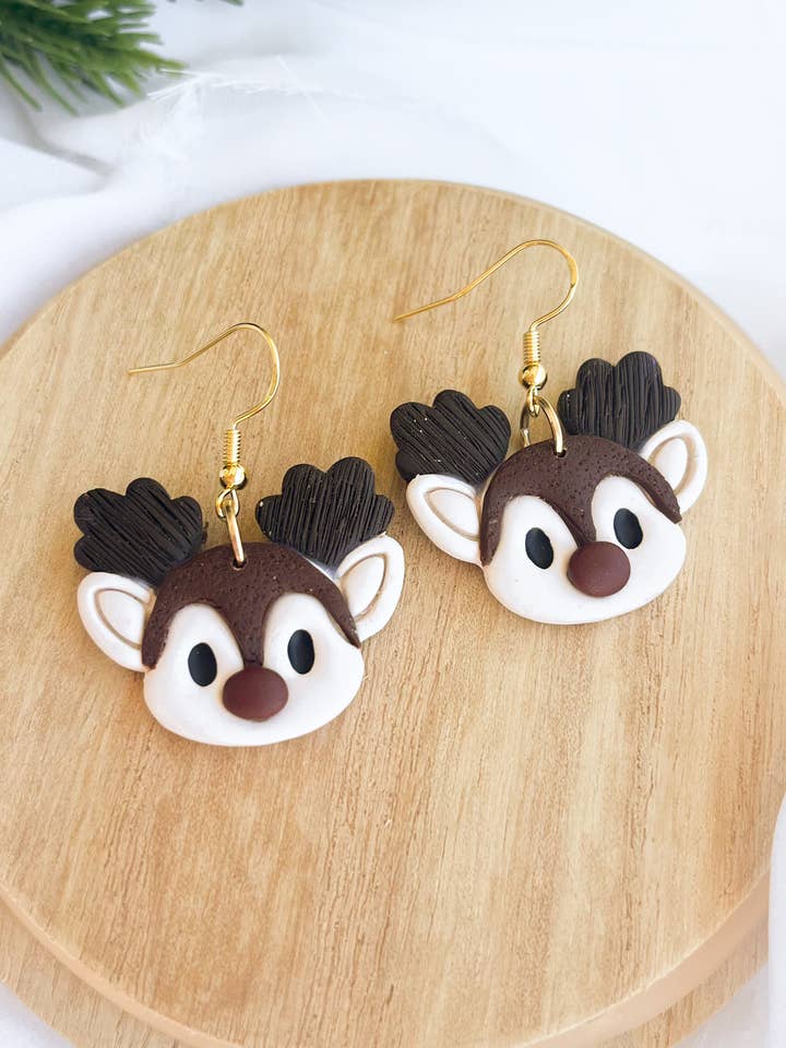 Christmas Reindeer Polymer Clay Earrings for wholesale by The Modern Iris