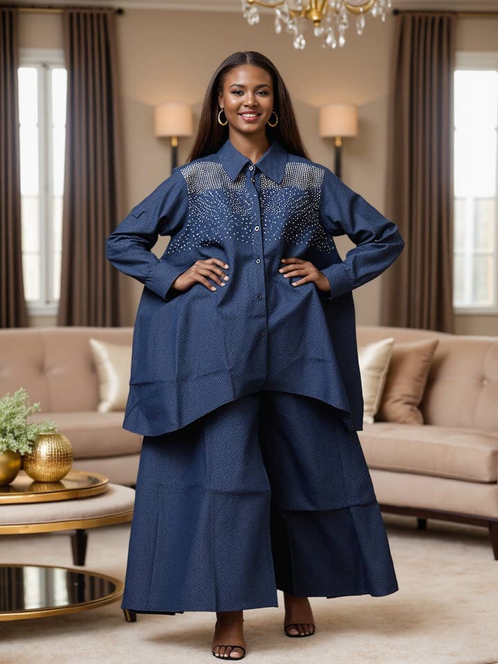 7904D - Conjunto de 2 Peças com Estampa Africana Autêntica: Top + Calças por atacado de KaraChic