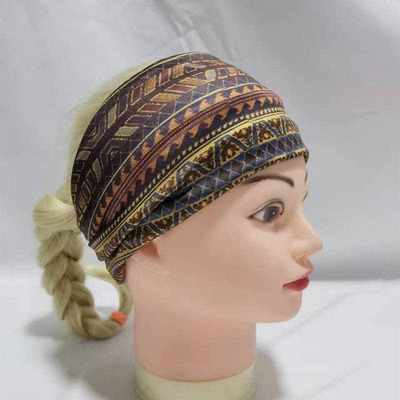Tourtiwi - Wholesale Fashion Headband - Women's - Ethnic Vintage Wide Print Sports Headband4