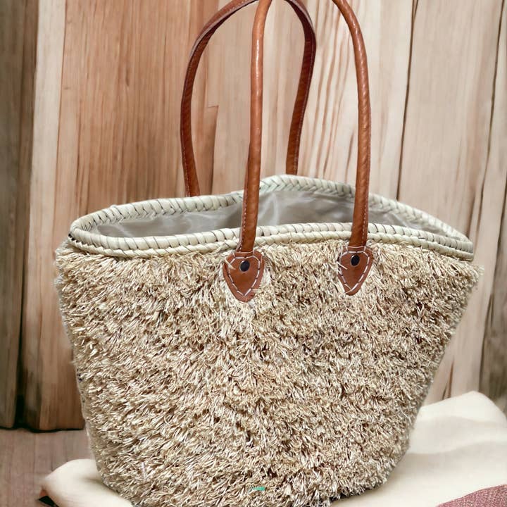 Straw Summer Bag with Leather Handles, Moroccan Handmade for wholesale by HandmadeBestSeller