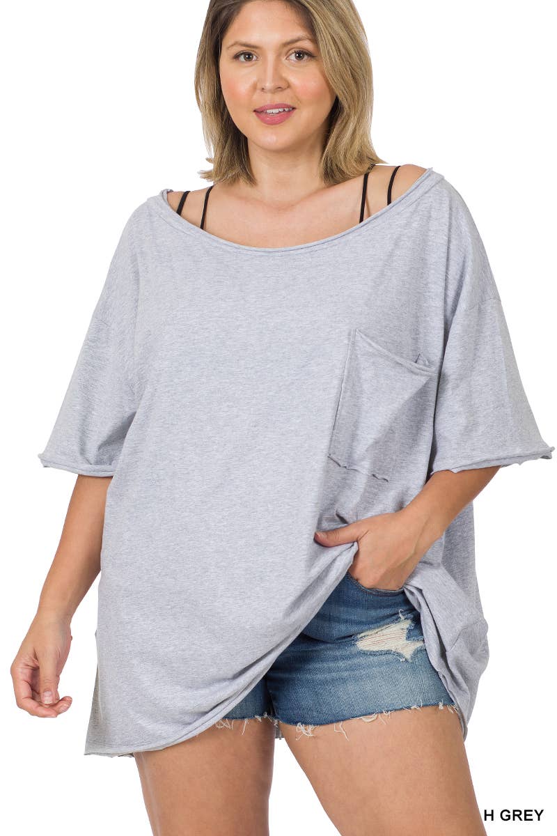 42POPS – Engroshandel T-shirt – til kvinder – 42POPS Plus Oversized boyfriend t-shirt med rå kanter18