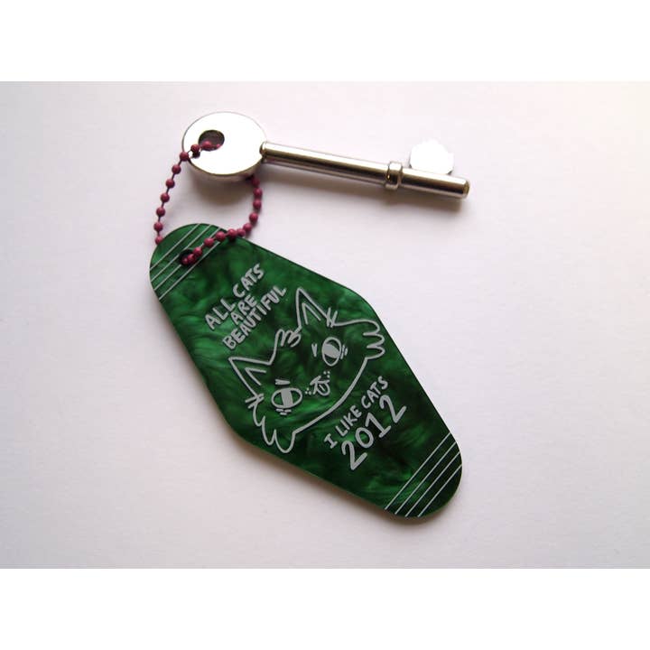 Green cat hotel style keychain bag charm for wholesale by I LIKE CATS