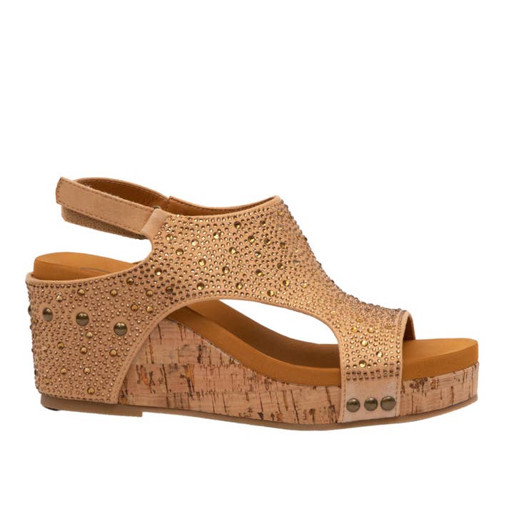 Maker's Shoes - Wholesale Wedges - Women's - BARB Rhinestone Cushioned Women Slingback Velcro Cork Wedge2
