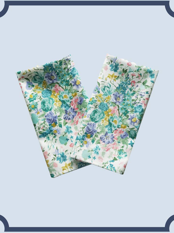 Bridgerton Monogrammed Stitch Napkin Set made with Liberty Fabric BOUQUET PARADE GREEN for wholesale by Coco & Wolf
