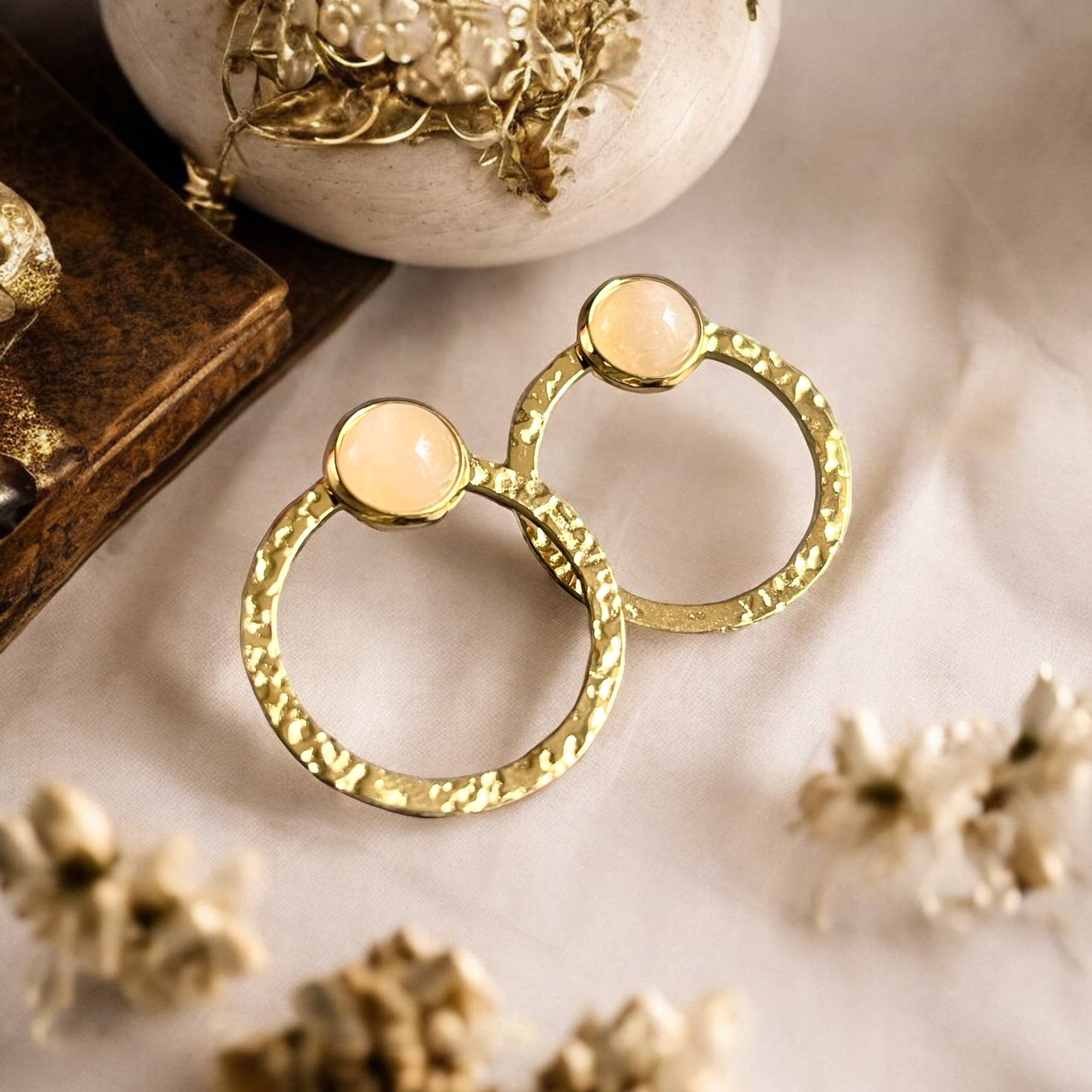 TOURMALYN - Wholesale Hoop Earrings - “BRIGITTE” stainless steel Rose Quartz earrings