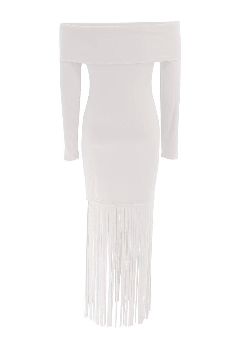 Mccolin - Wholesale Jurk - Dames - Avondjurk met blote schouders en franjes3