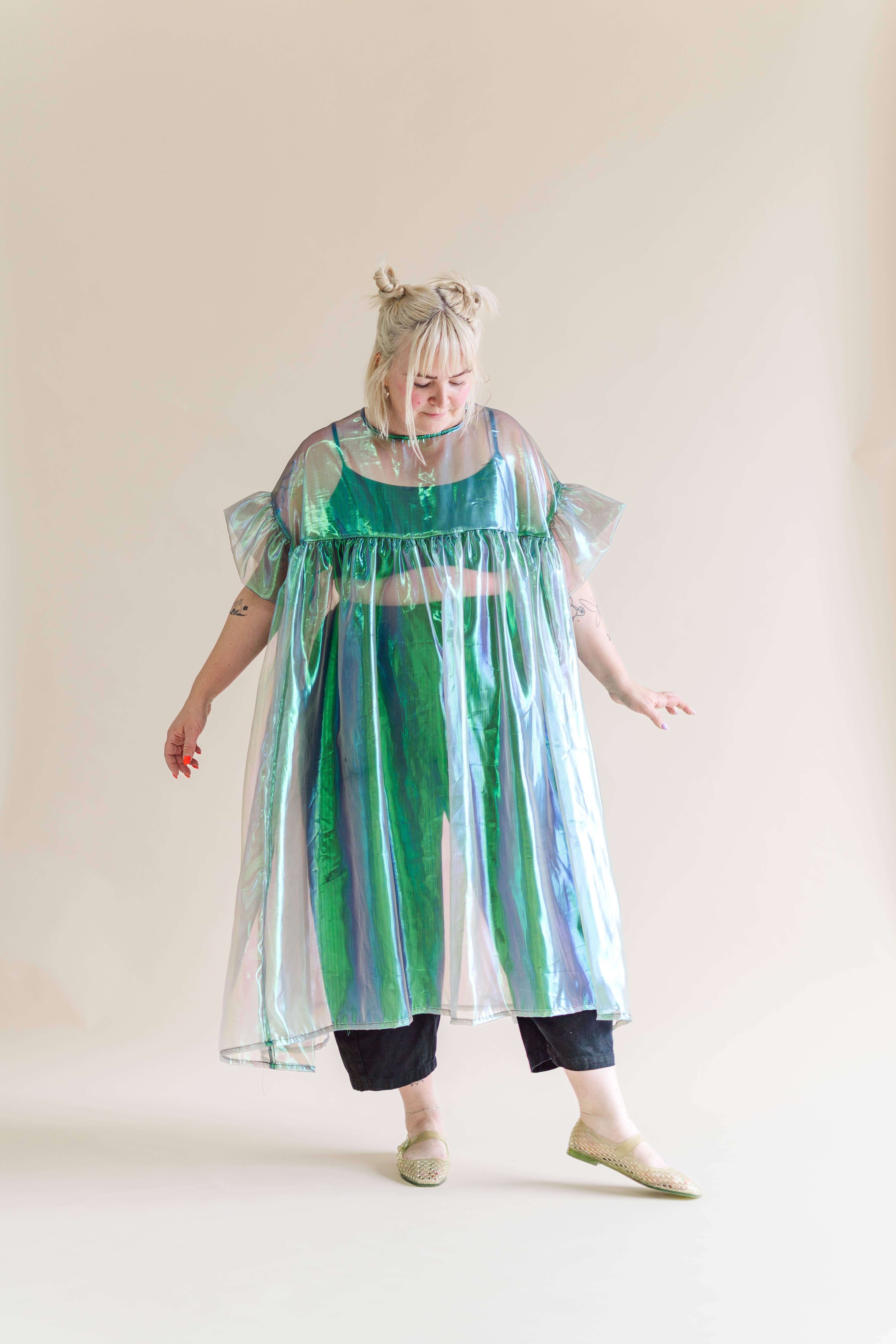 Nettle Studios - Wholesale Dress - Women's - Size-Inclusive Plus Size Gathered Sheer Green Maxi Dress2