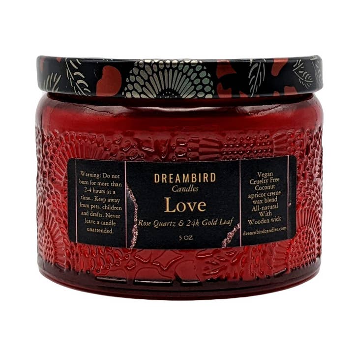 The "love" Collection Small 5oz Glass Jar Travel Candle for wholesale by DREAMBIRD Candles