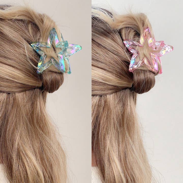 Crystal candy-colored five-pointed star grab clip for wholesale by Lily Clothing