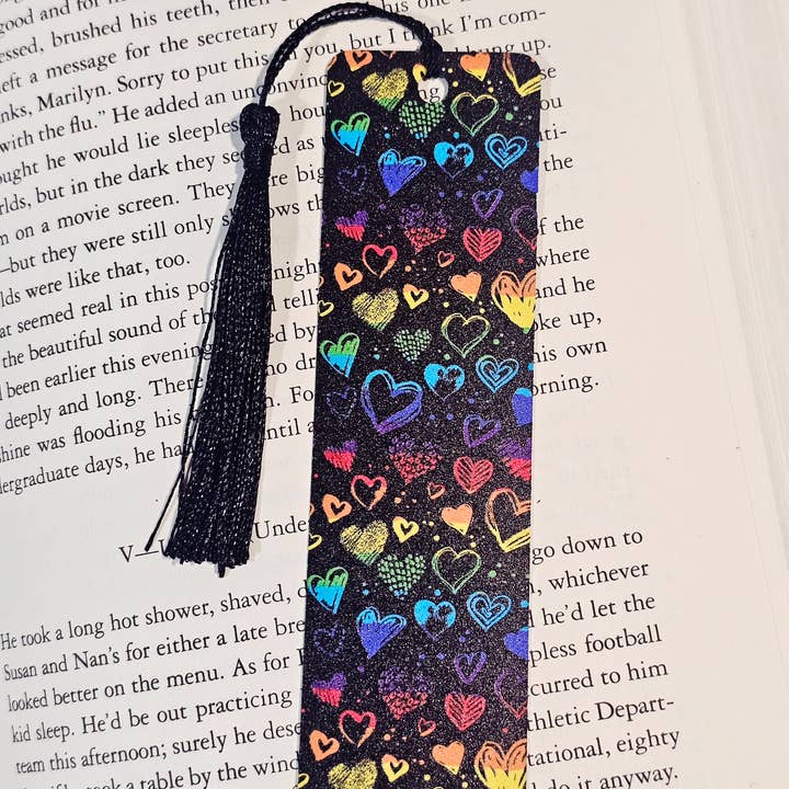 Rainbow Hearts - Thin Acrylic Bookmark with Sleeve for wholesale by Jedi Woods LLC