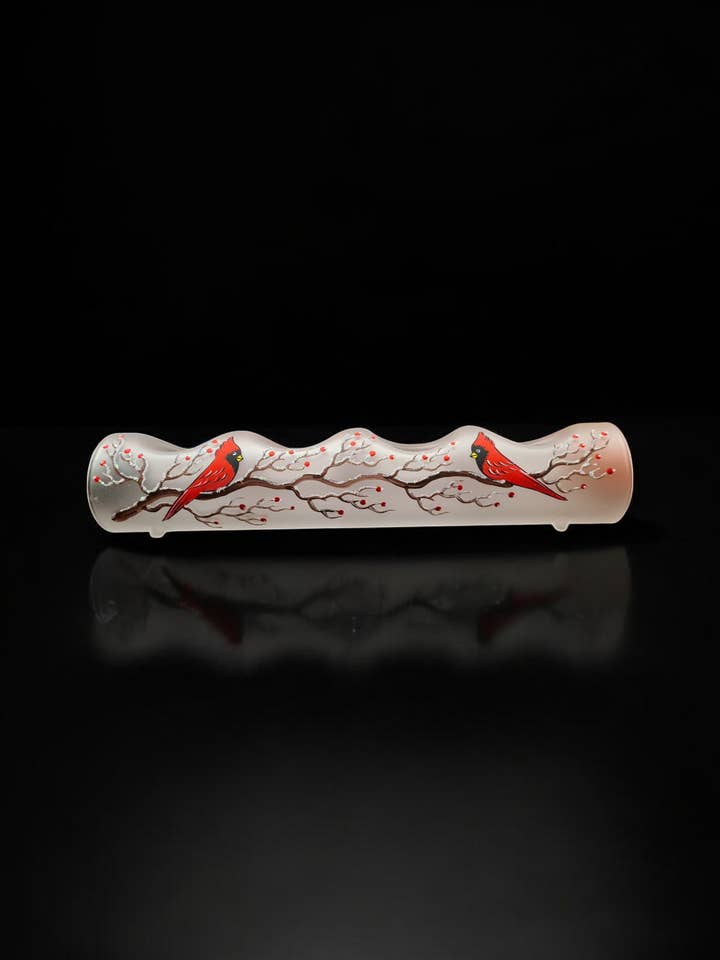 Frosted Glass Quadruple Candle Holder - Red Cardinal Design for wholesale by Glass by Iness