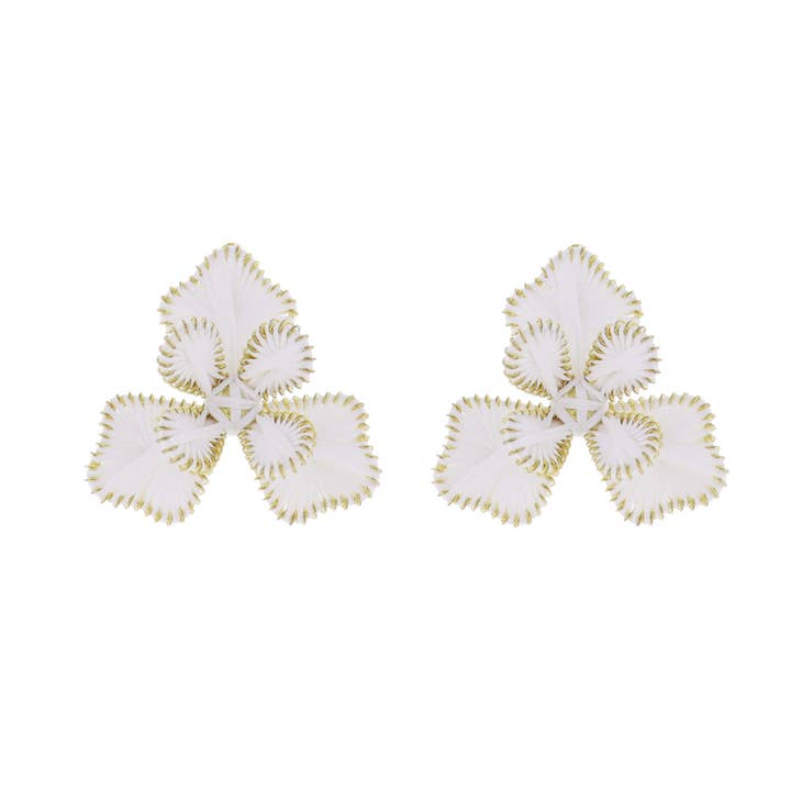 White Raffia Flower Earring for wholesale by Jane Marie