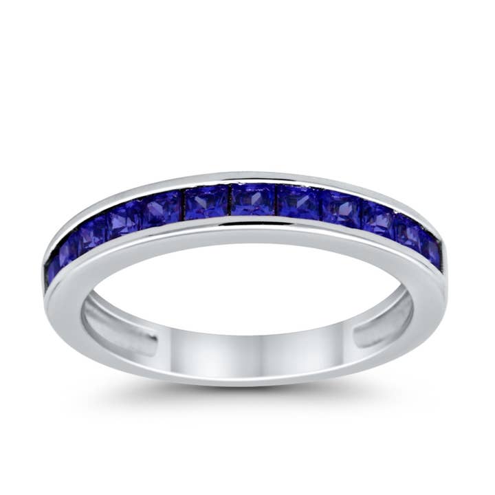 Half Eternity Band Wedding Ring Simulated Blue Sapphire CZ for wholesale by Blue Apple Imports
