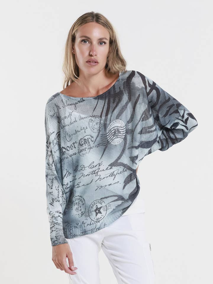 Post Card Danielle Batwing Open Knit Sweater (BLS424E) for wholesale by TINA Stephens Italy/Tees By Tina