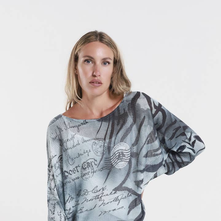 Post Card Danielle Batwing Open Knit Sweater (BLS424E) for wholesale by TINA Stephens Italy/Tees By Tina