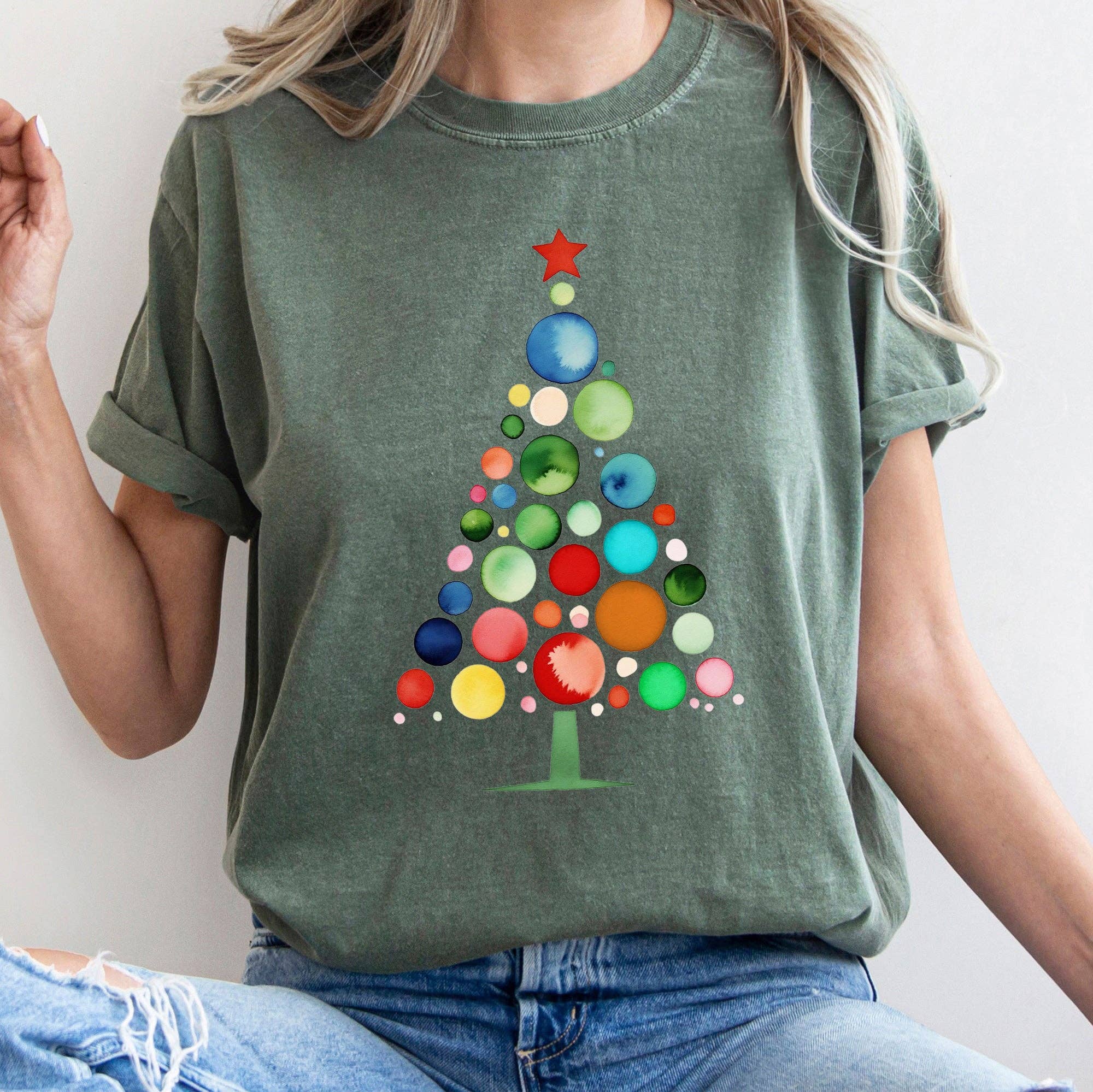 Refinery Number One LLC - Wholesale T-Shirt (Graphic) - Women's - Watercolor Decorations Christmas Tree, Retro, Vintage, Tee9