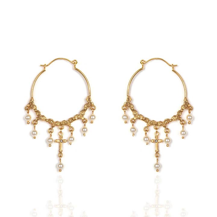 Esme Hoop Earrings Cream Pearl for wholesale by VSA Designs Inc.
