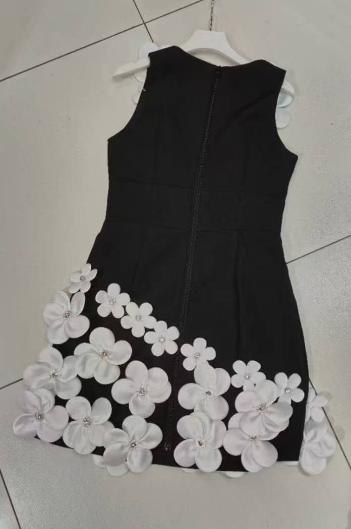 Black DR524Y Suspender Mini Dress with Contrast 3D Floral Designs for wholesale on Faire3